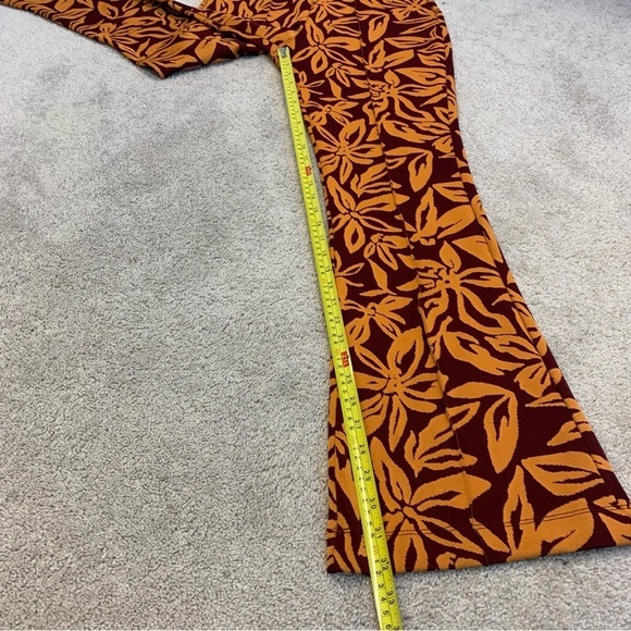 Zara red orange flared floral tropical Jacquard stretchy pants Sz L - Picture 10 of 12